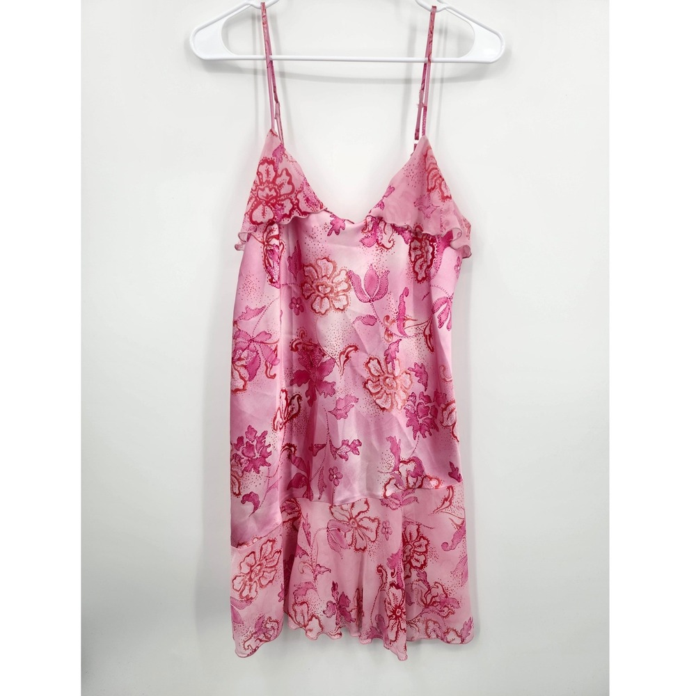 Whispers Pink Floral Ruffle Chemise Nightgown Satin Sleep slip Dress Womens L